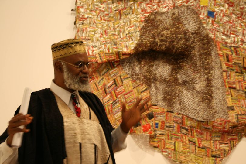 a picture of prof moyo okediji at the Analytical Poetic Transformation Deploying El Anatsui at the Blanton Museum, University of Texas, Austin