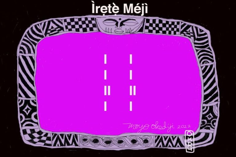 a post by moyo okediji showing a picture of an odu ifa name irete meji