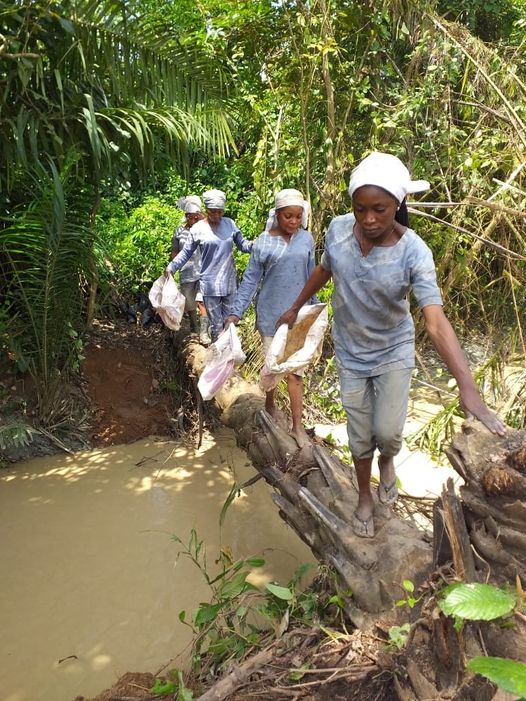 A picture showing the akodi orisa artists crossing a bridge